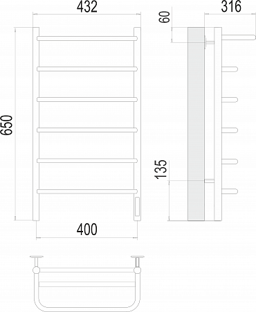 Полка П6 400х650 Электро (quick touch) Полотенцесушитель  TERMINUS Улан-Удэ - фото 3