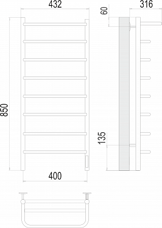 Полка П8 400х850 Электро (quick touch) Полотенцесушитель  TERMINUS Улан-Удэ - фото 3