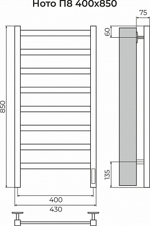 Ното П8 400х850 Электро (quick touch) Полотенцесушитель TERMINUS Улан-Удэ - фото 3