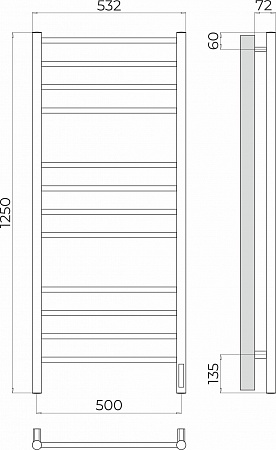 Аврора П12 500х1250 Электро (quick touch) Полотенцесушитель TERMINUS Улан-Удэ - фото 3