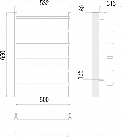 Полка П6 500х650 Электро (quick touch) Полотенцесушитель  TERMINUS Улан-Удэ - фото 3